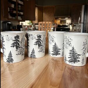 Hearth & Hand RARE snowy trees retired Scenic Black and White Tree Mugs set of 4
